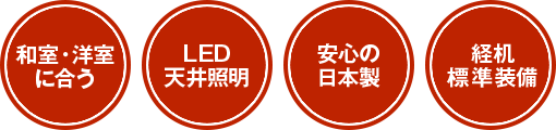 和室・洋室に合う、LED天井照明、安心の日本製、経机標準装備